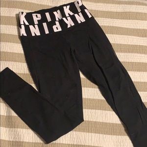 Pink high waisted black leggings